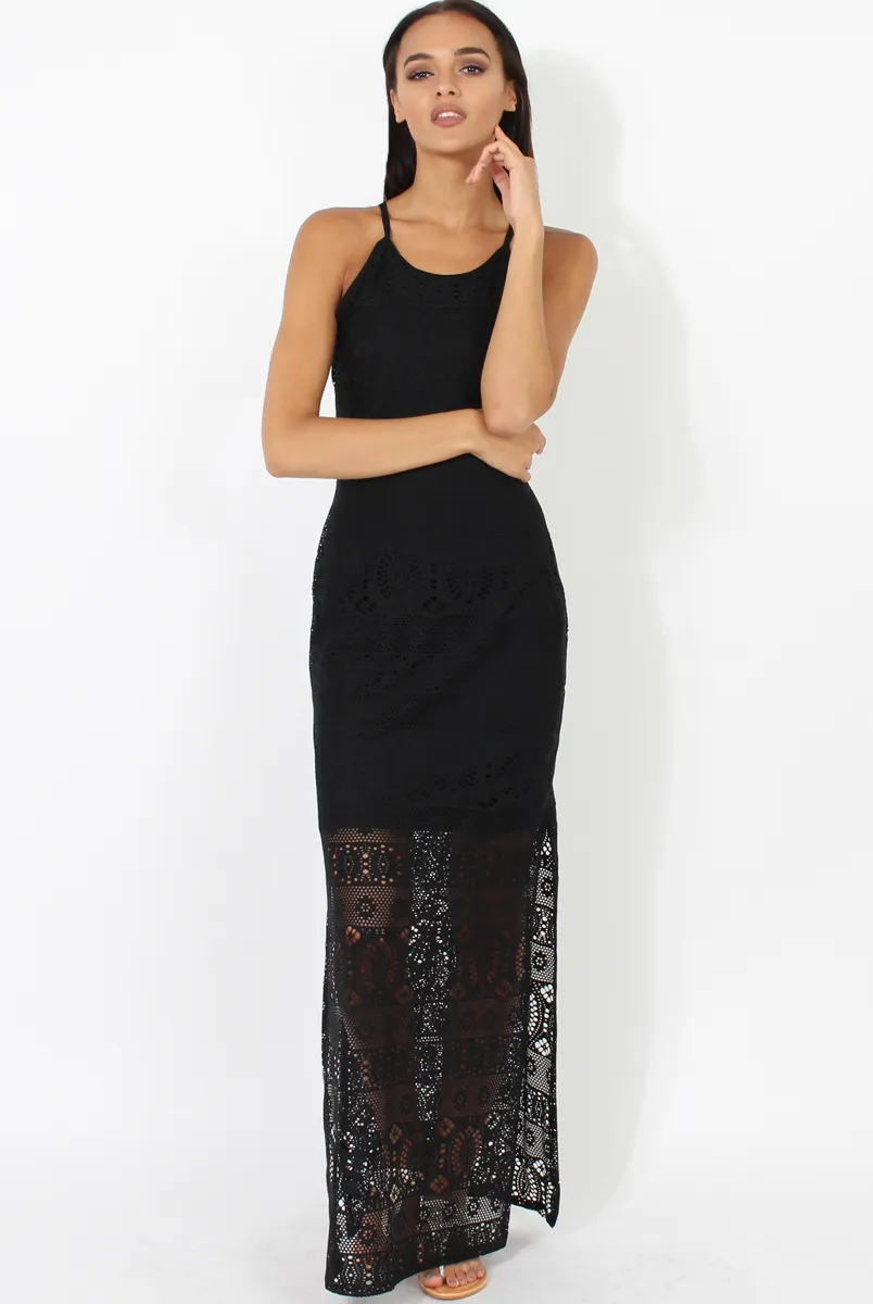 Black Crochet Maxi Dress - Paris