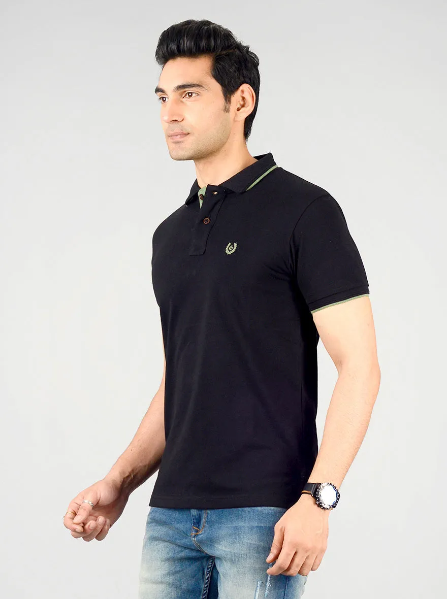 Black Solid Slim Fit Polo T-shirt | Greenfibre