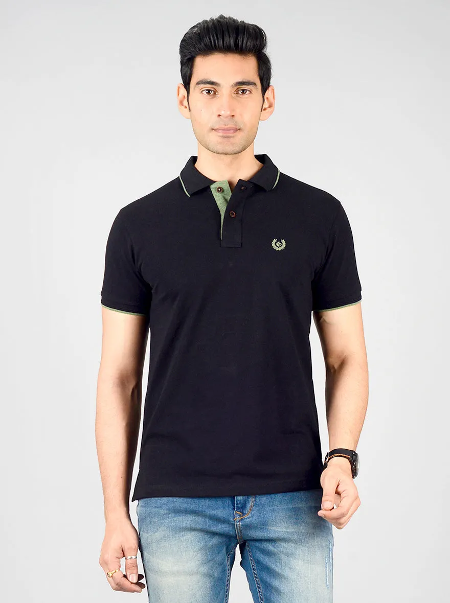 Black Solid Slim Fit Polo T-shirt | Greenfibre