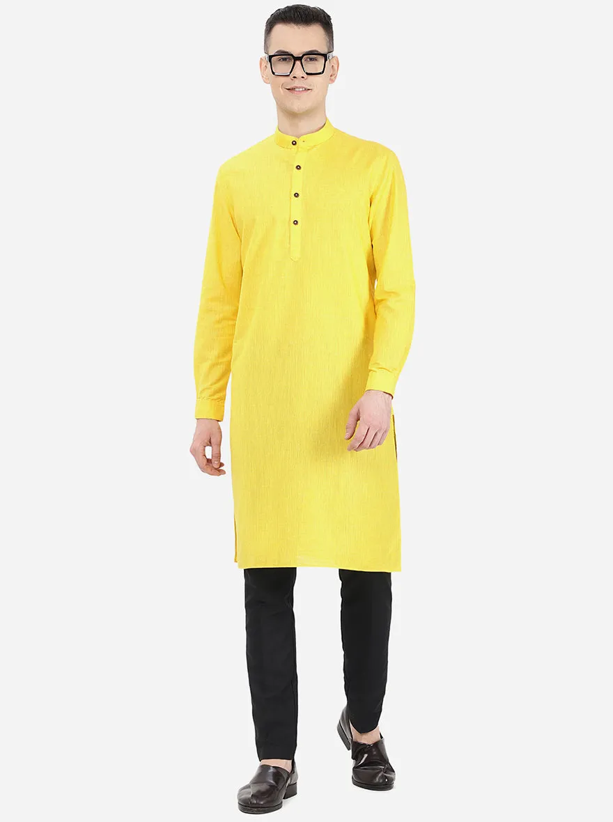 Bright Yellow Self Textured Regular Fit Modi Kurta | Modi Kurta