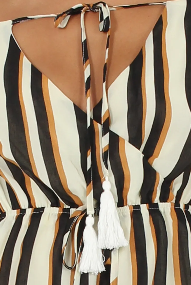 Brown Striped Tassel Detail Playsuit - Bex