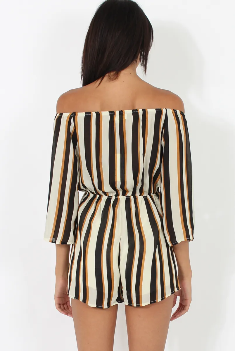 Brown Striped Tassel Detail Playsuit - Bex