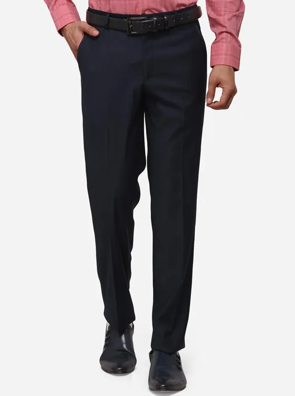 Dark Blue Slim Fit Solid Formal Trouser | JB Studio