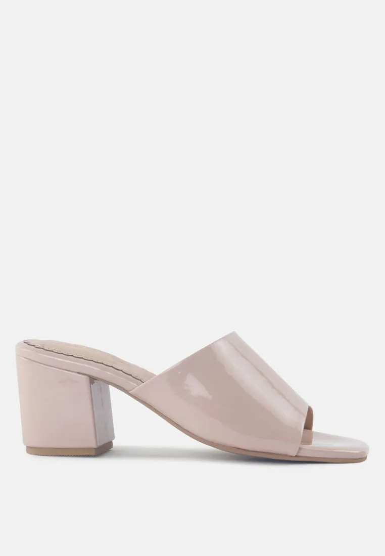 Dumpllin Patent Faux Leather Slip-On Block Heel Sandals