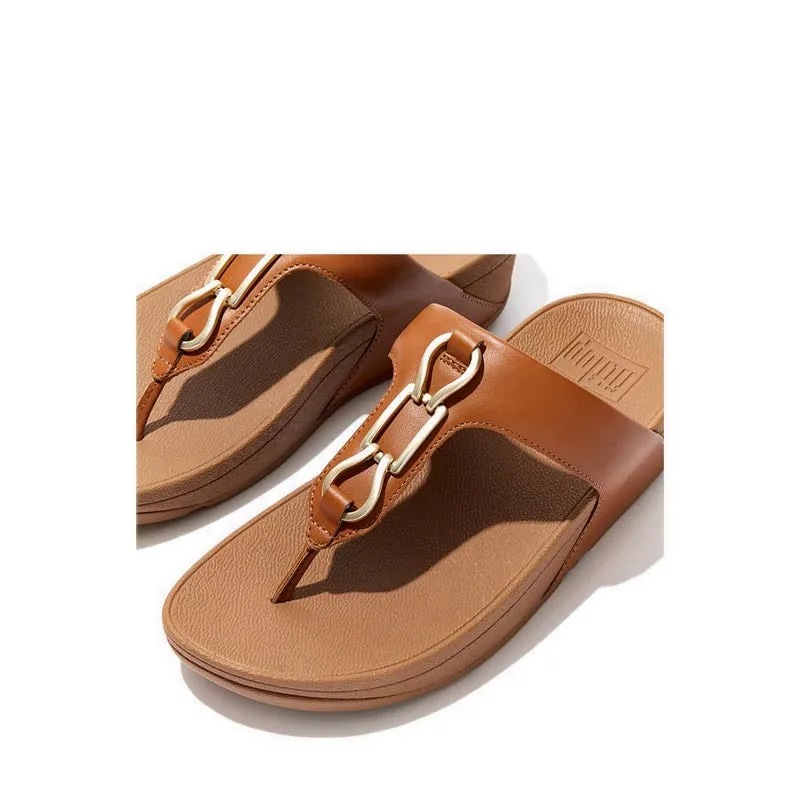 Fitflop Hallye Women's Chain-Leather Toe-Post Sandals - Light Tan