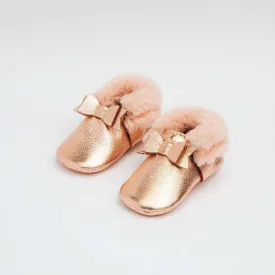 Freshly Picked | Shearling Bow Mocc Mini Sole ~ Rose Gold with Pink