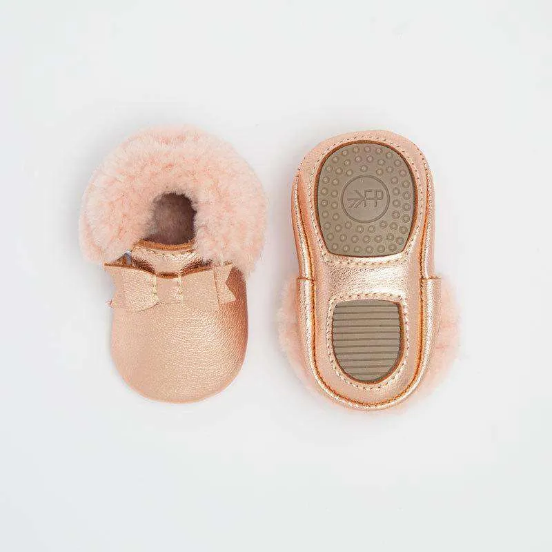 Freshly Picked | Shearling Bow Mocc Mini Sole ~ Rose Gold with Pink