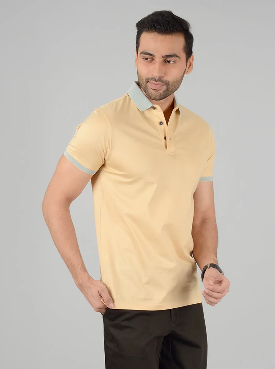 Golden Solid Slim Fit Polo T-Shirt | JadeBlue