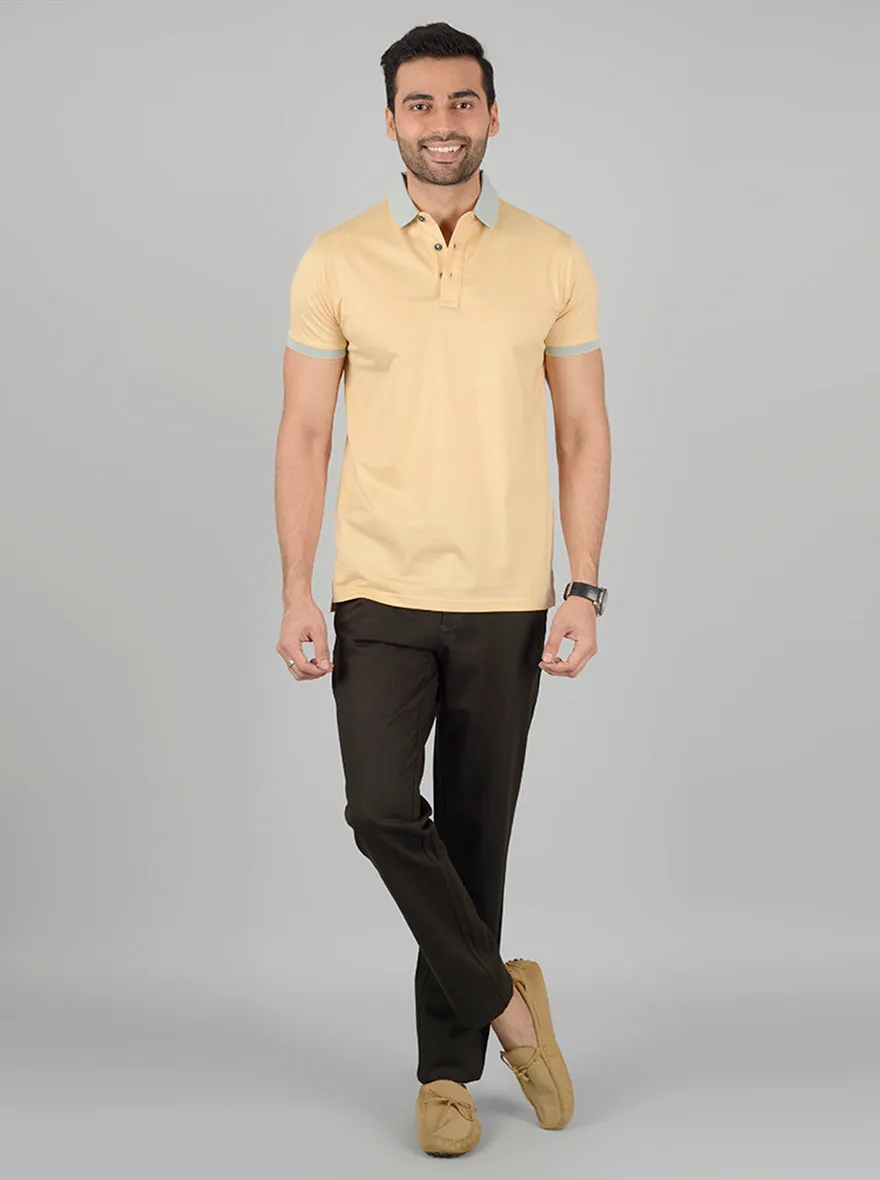 Golden Solid Slim Fit Polo T-Shirt | JadeBlue