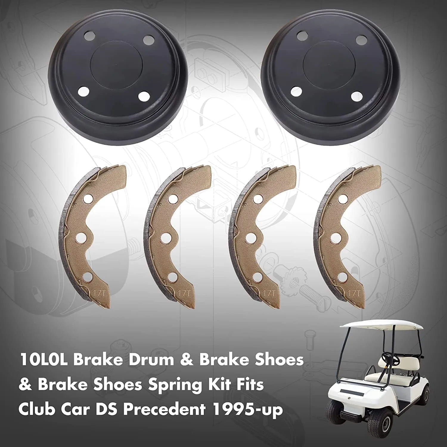 Golf Cart Brake Pads and Brake Drum Deluxe Set for Club Cart DS Precedent - 10L0L