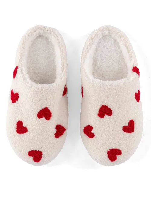 Hearts Slippers - Ivory & Red