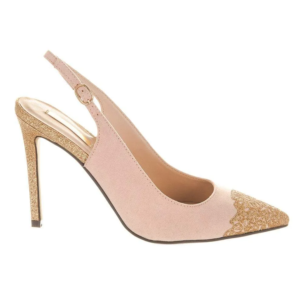 Karlie Diamante Trim High Stiletto Heel Sling Back Shoe