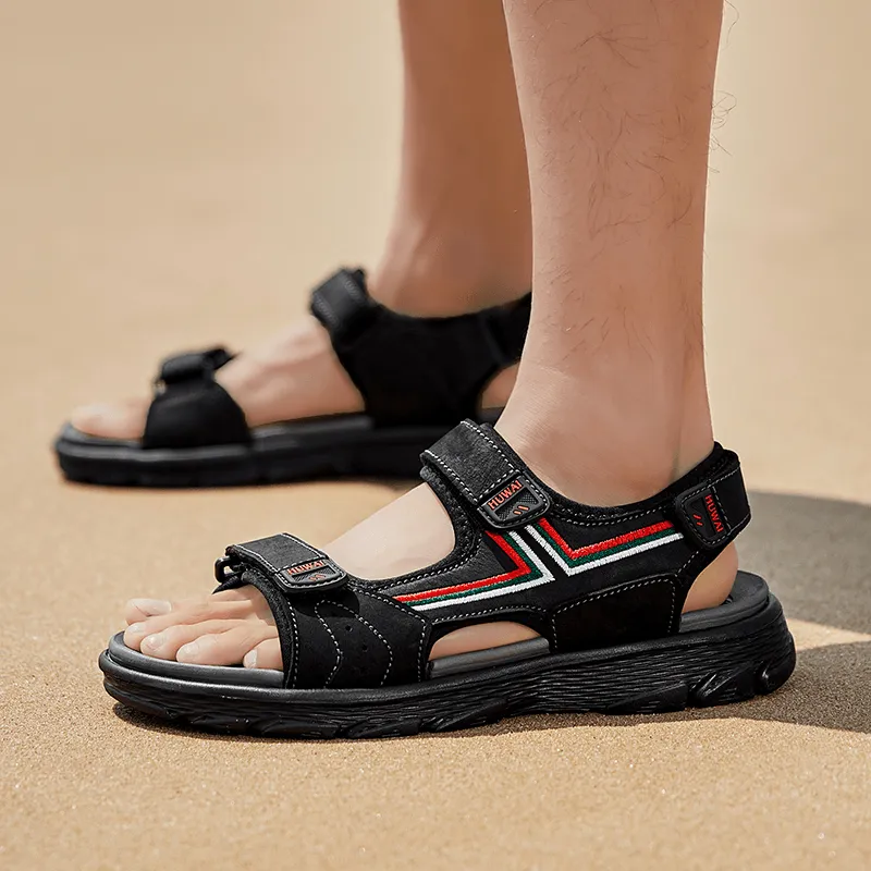 kkboxly kkboxly Men Leather Breathable Non Slip Opened Comfy Beach Casual Outdoor Sandals