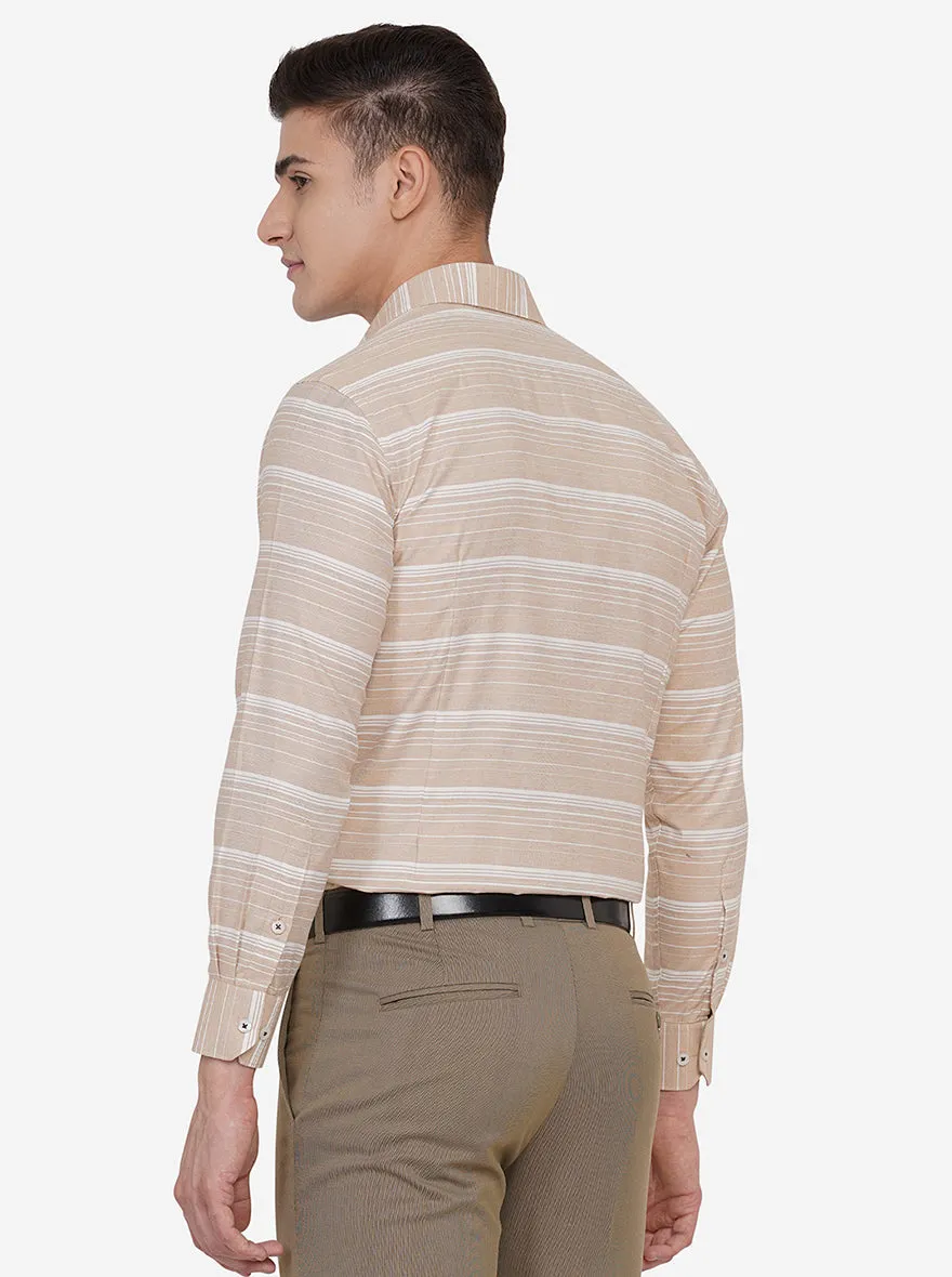 Light Brown Striped Slim Fit Formal Shirt | Greenfibre