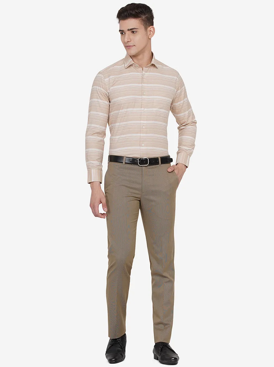 Light Brown Striped Slim Fit Formal Shirt | Greenfibre