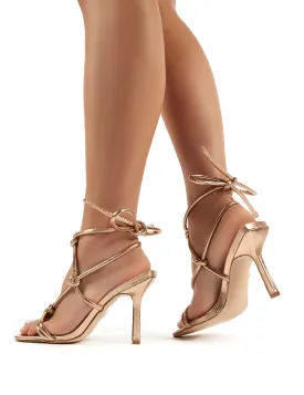 Luna Rose Gold Strappy Knotted Stiletto High Heels