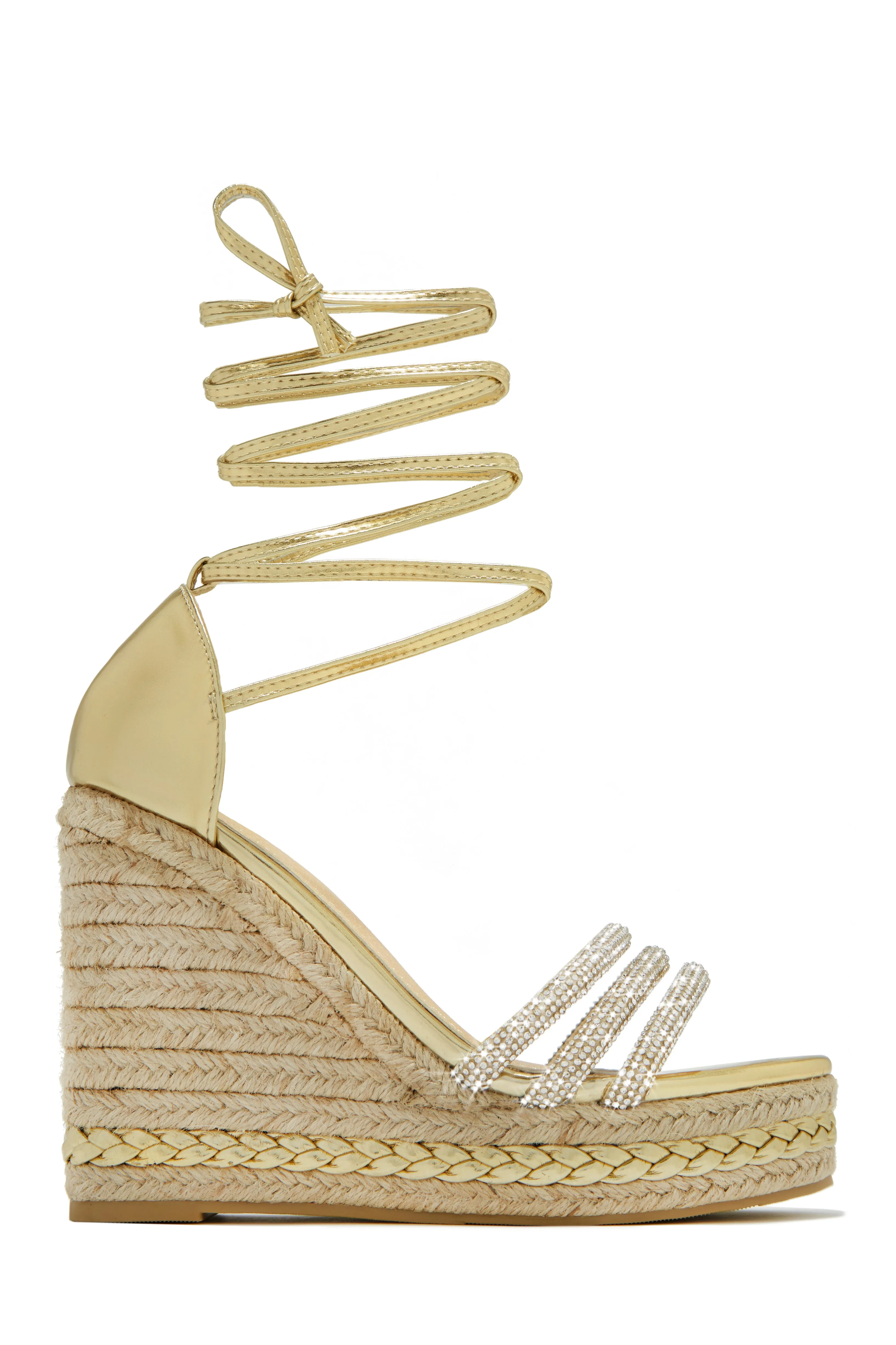 Malibu Yacht Embellished Lace Up Platform Wedges - Silver