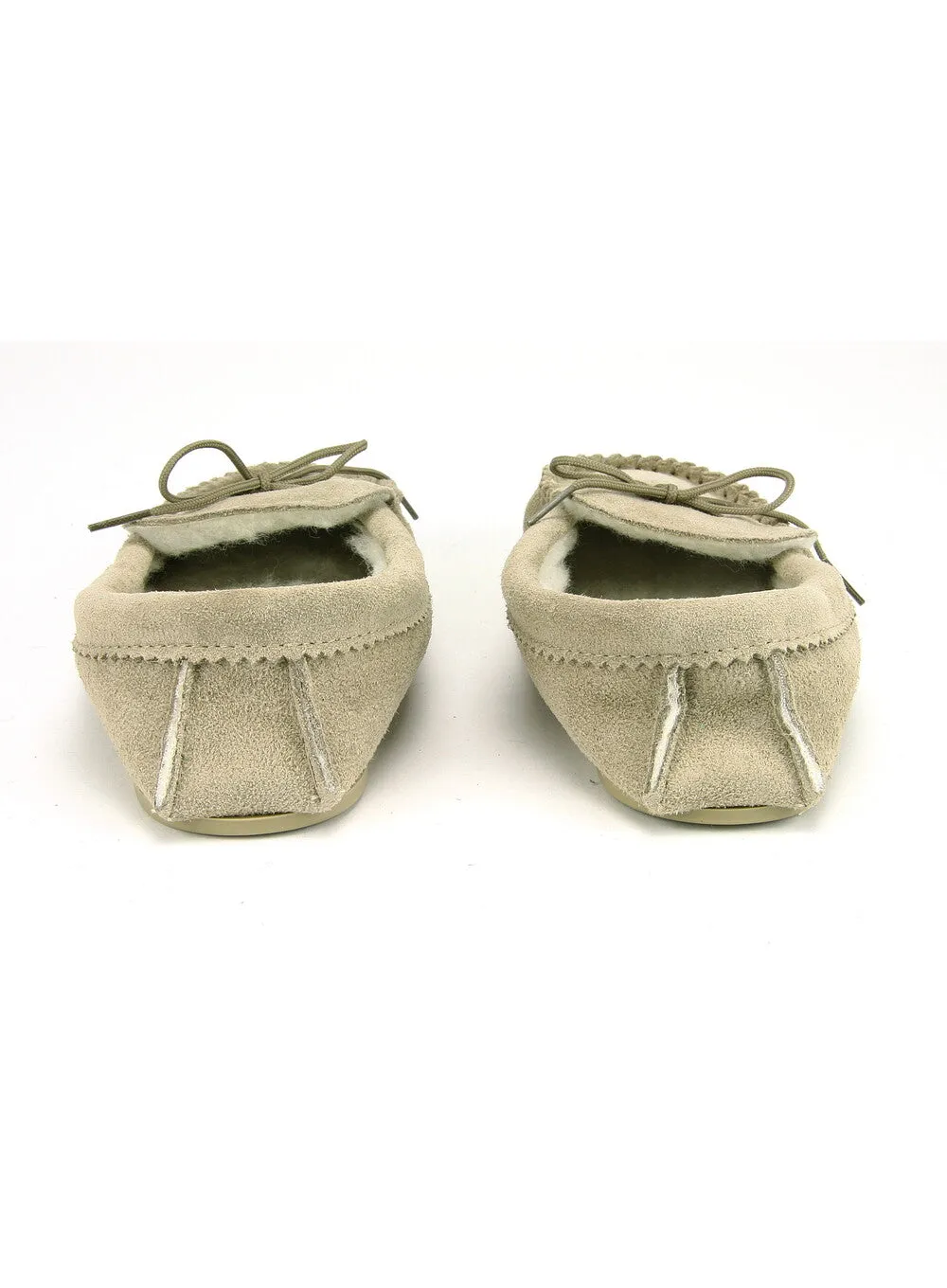 Natural Suede Lambswool Moccasins with Sole