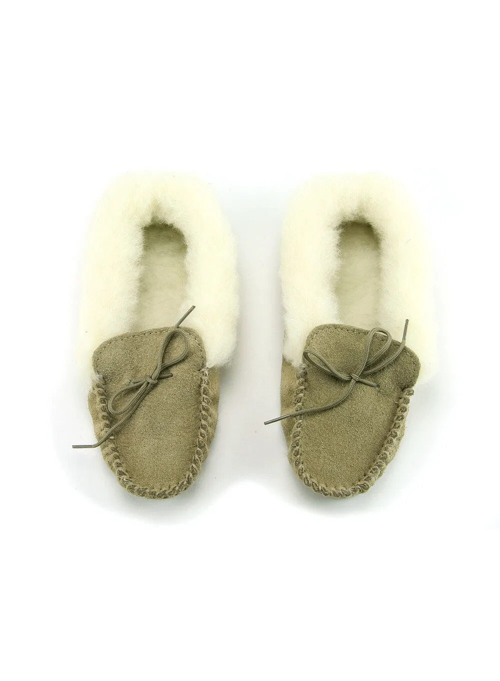 Natural Suede Lambswool Moccasins with Sole