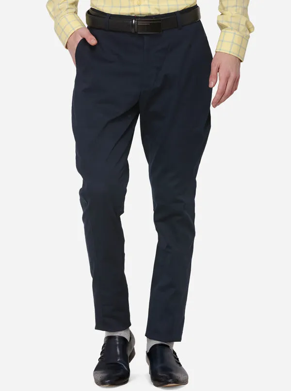 Navy Blue Solid Super Slim Fit Formal Trouser | JadeBlue