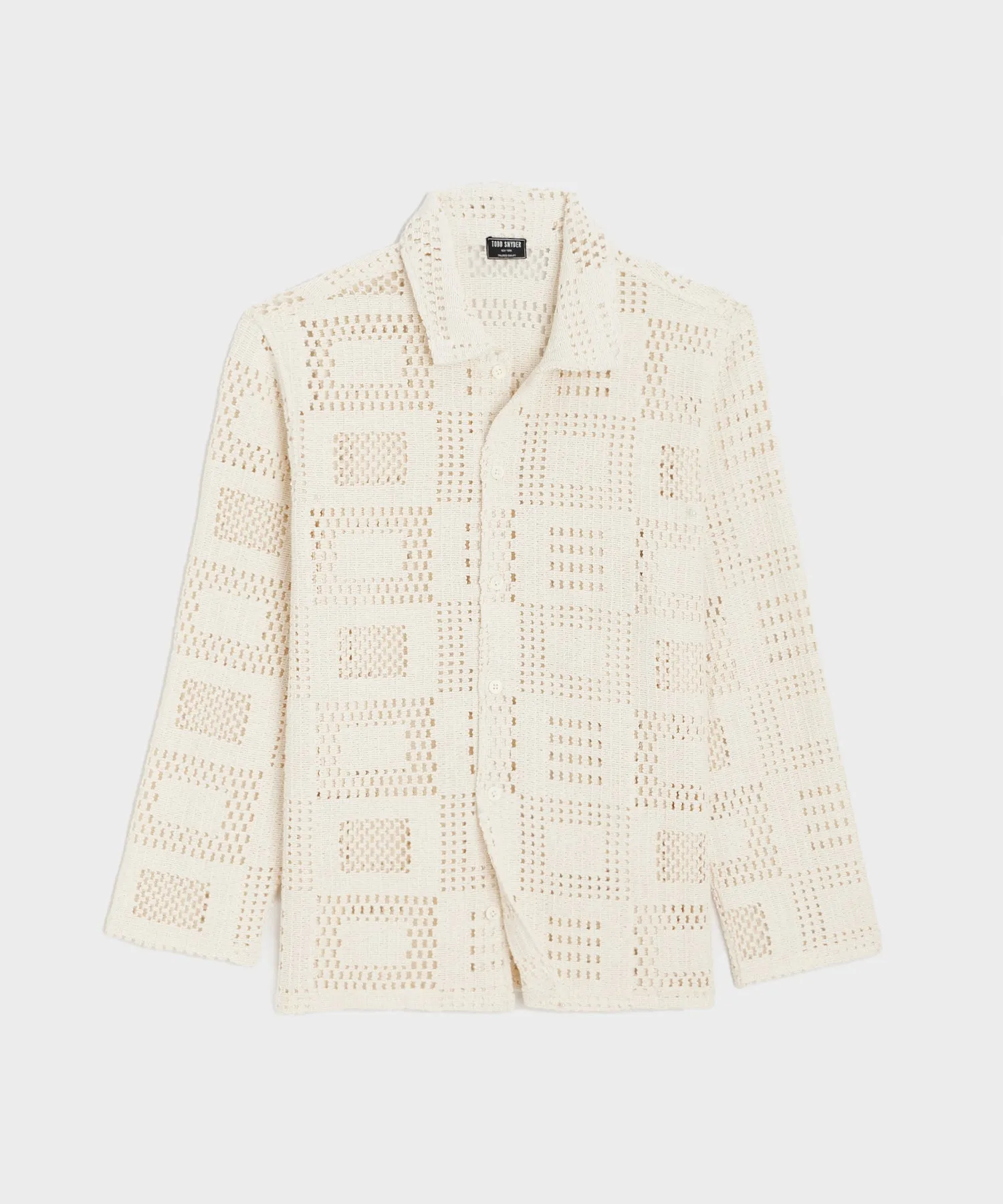 Open-Knit Long-Sleeve Cabana Shirt in Chalk