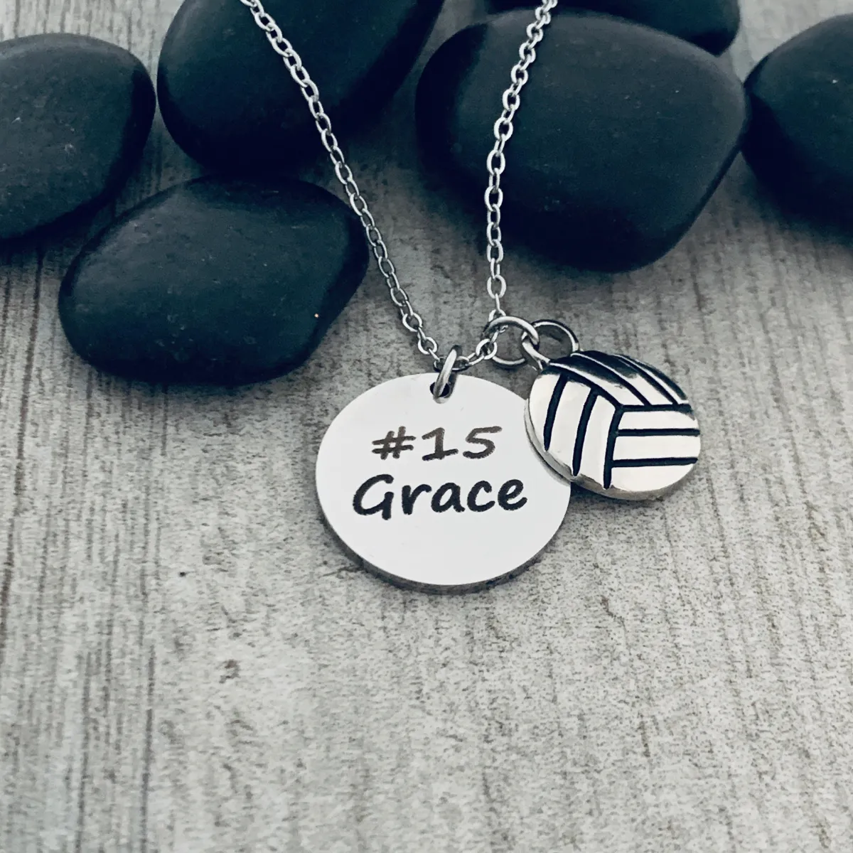 Personalized Engraved Volleyball Charm Necklace