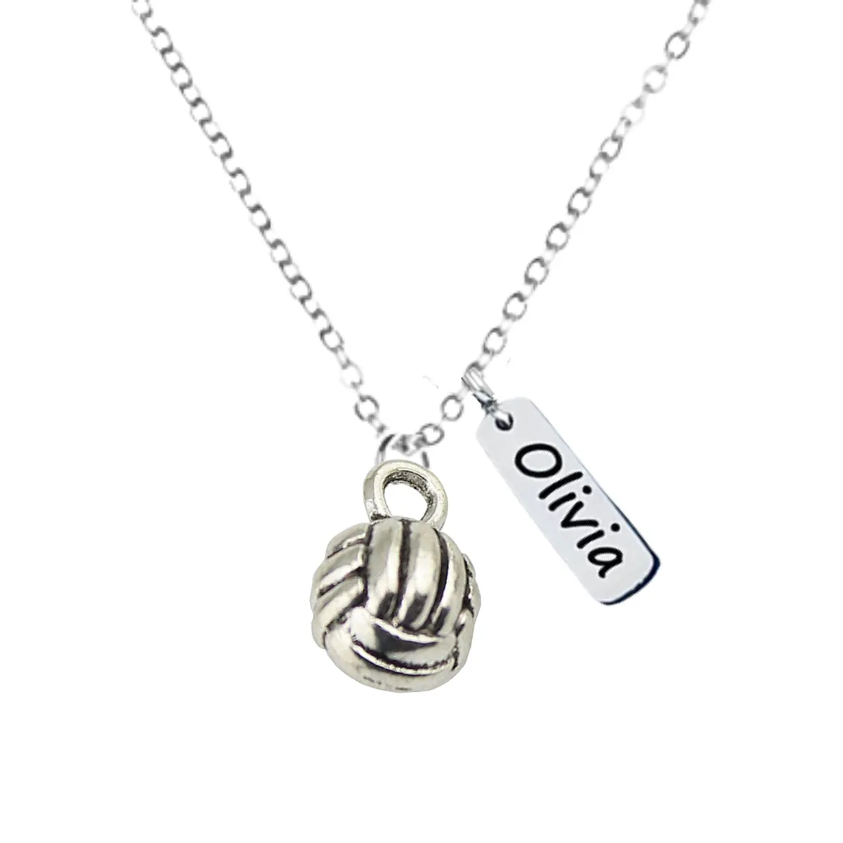 Personalized Engraved Volleyball Tag Charm Necklace