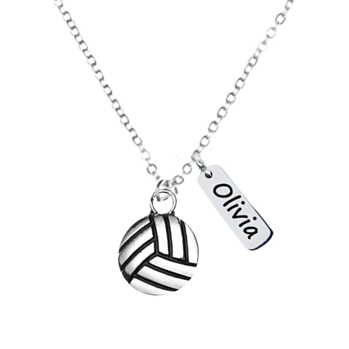 Personalized Engraved Volleyball Tag Charm Necklace