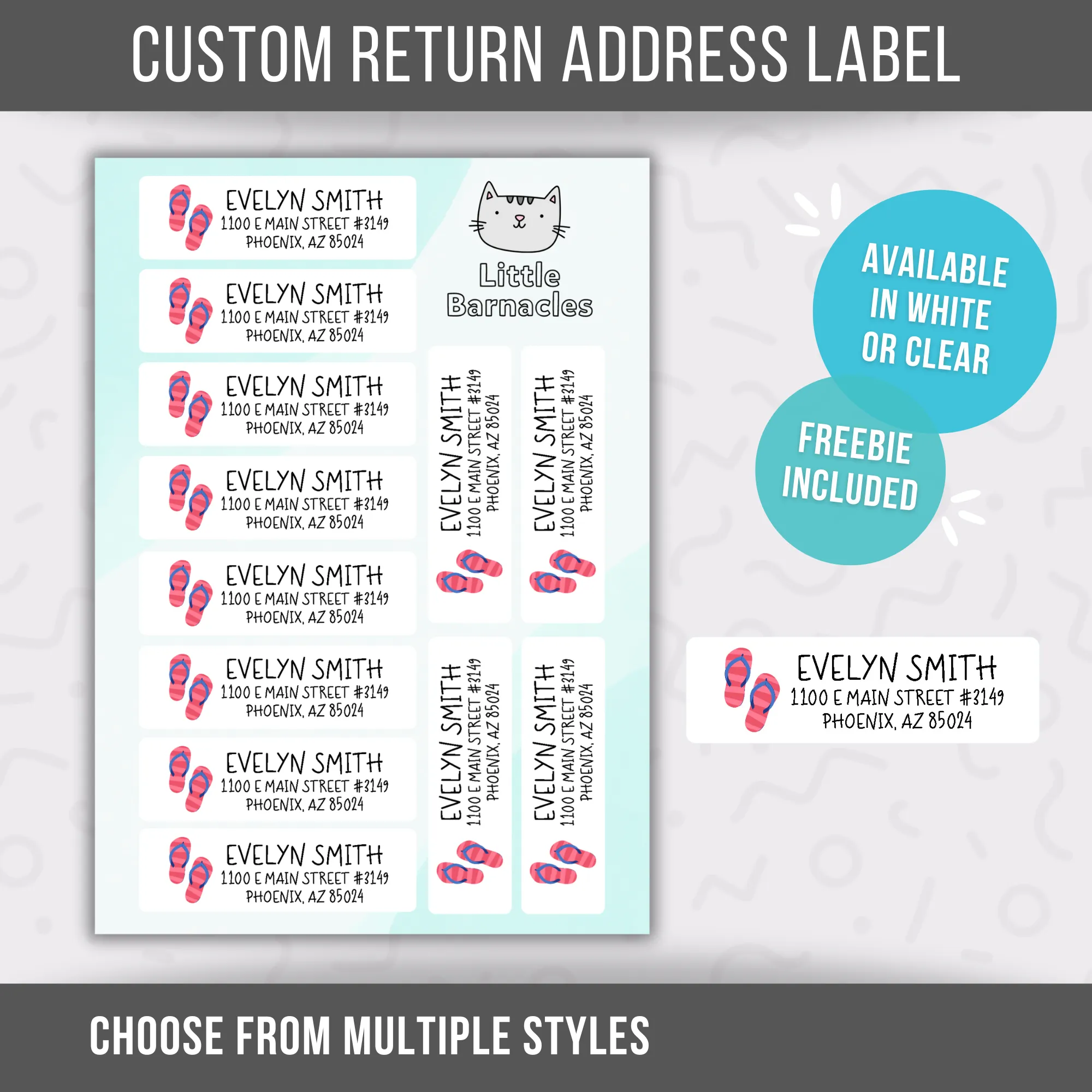 Pink Flip Flops Custom Address Labels, Return Address Labels, Personalized Mailing Labels