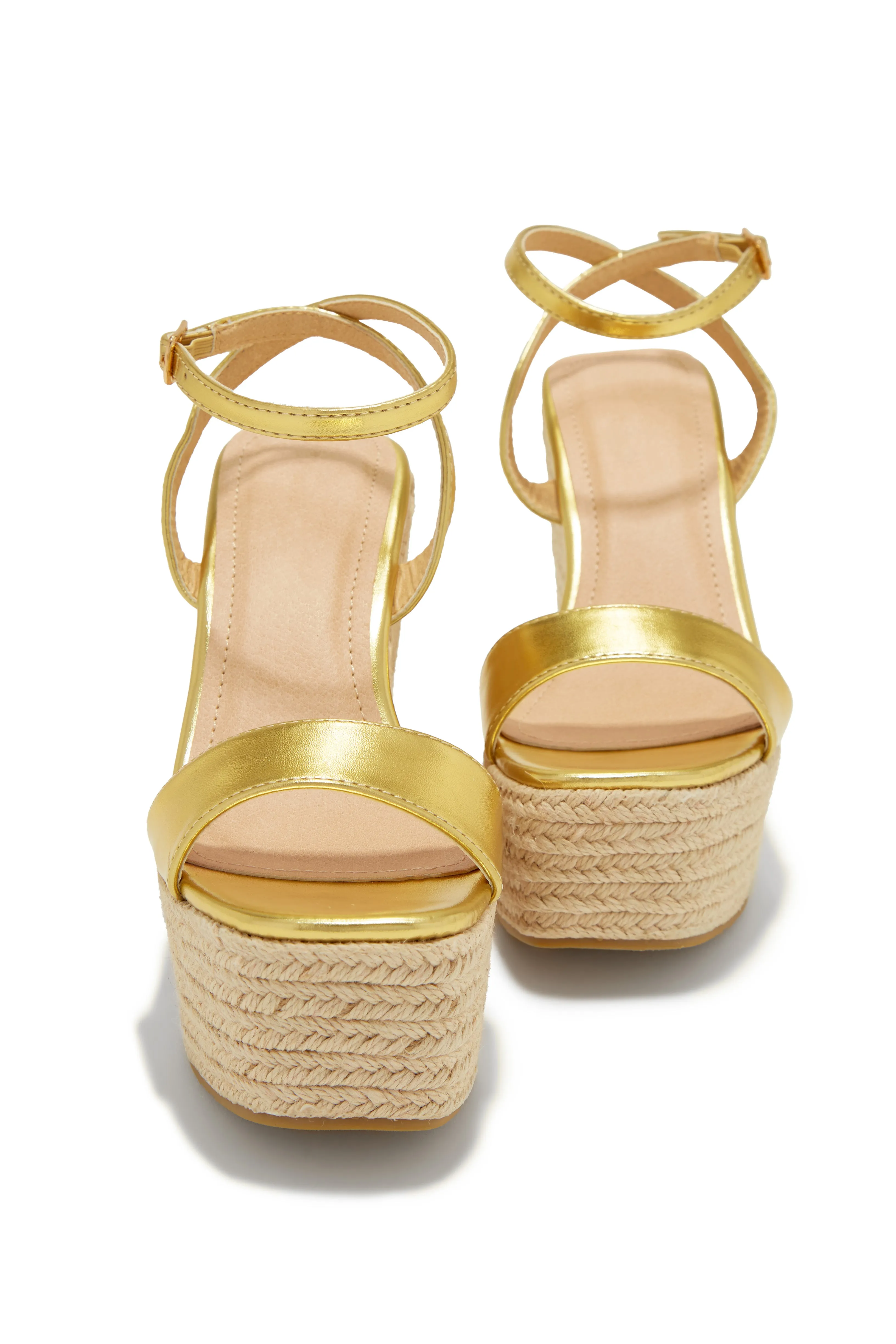 Poolside Espadrille Platform Wedges - Gold