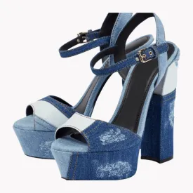 Pre Order:  Blue Denim Peep Toe Sandals