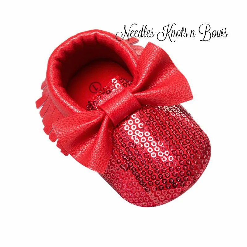 Red Sequin Bow Moccasins Baby Girls