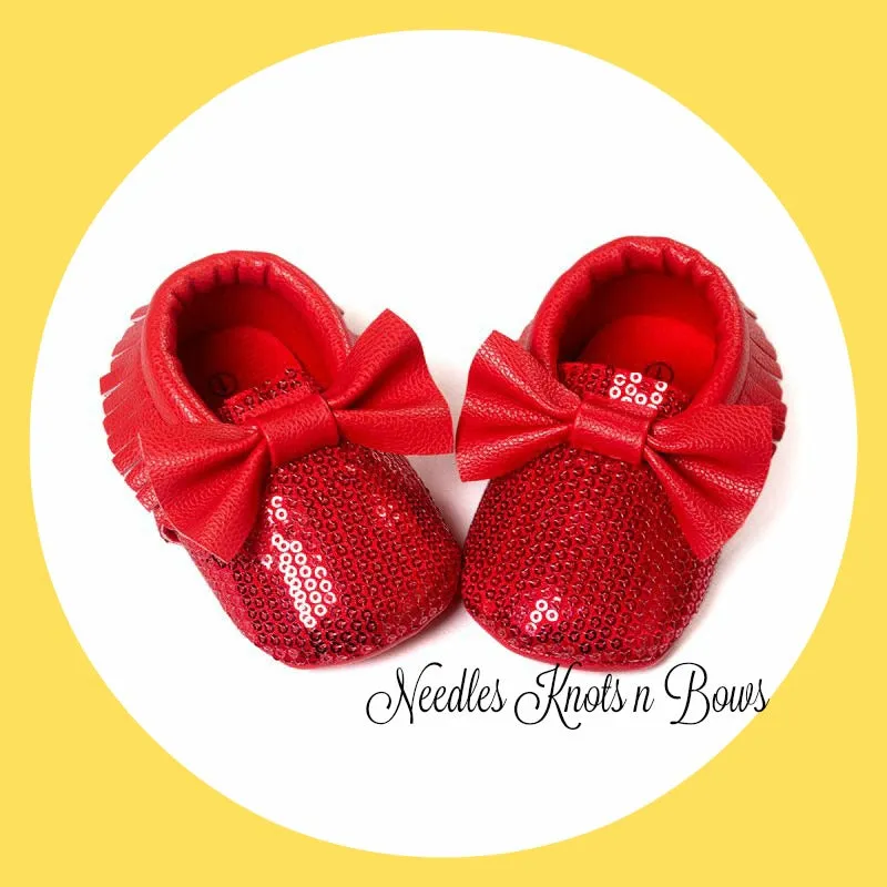 Red Sequin Bow Moccasins Baby Girls