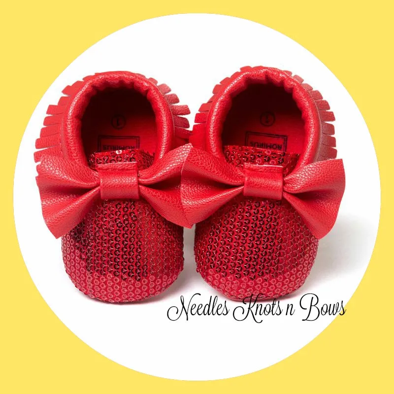 Red Sequin Bow Moccasins Baby Girls