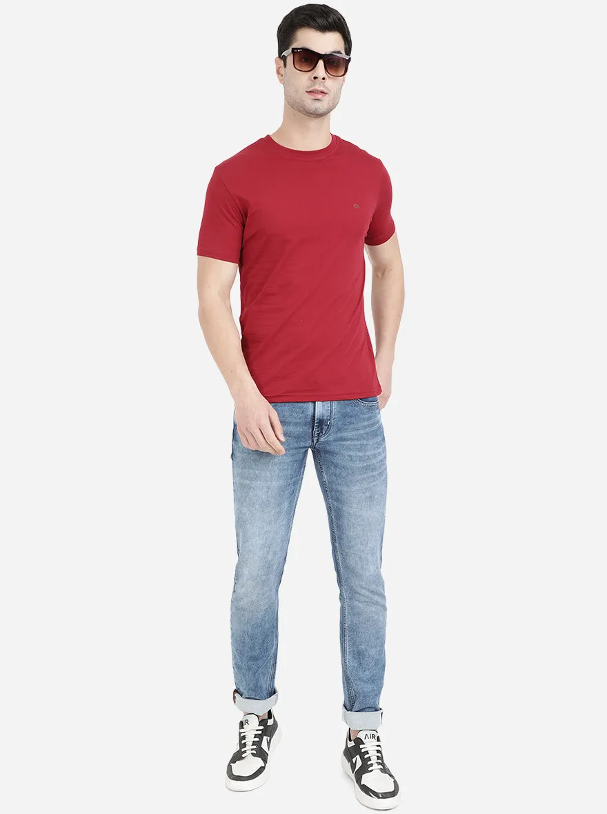 Rio Red Solid Slim Fit T-Shirt | JadeBlue