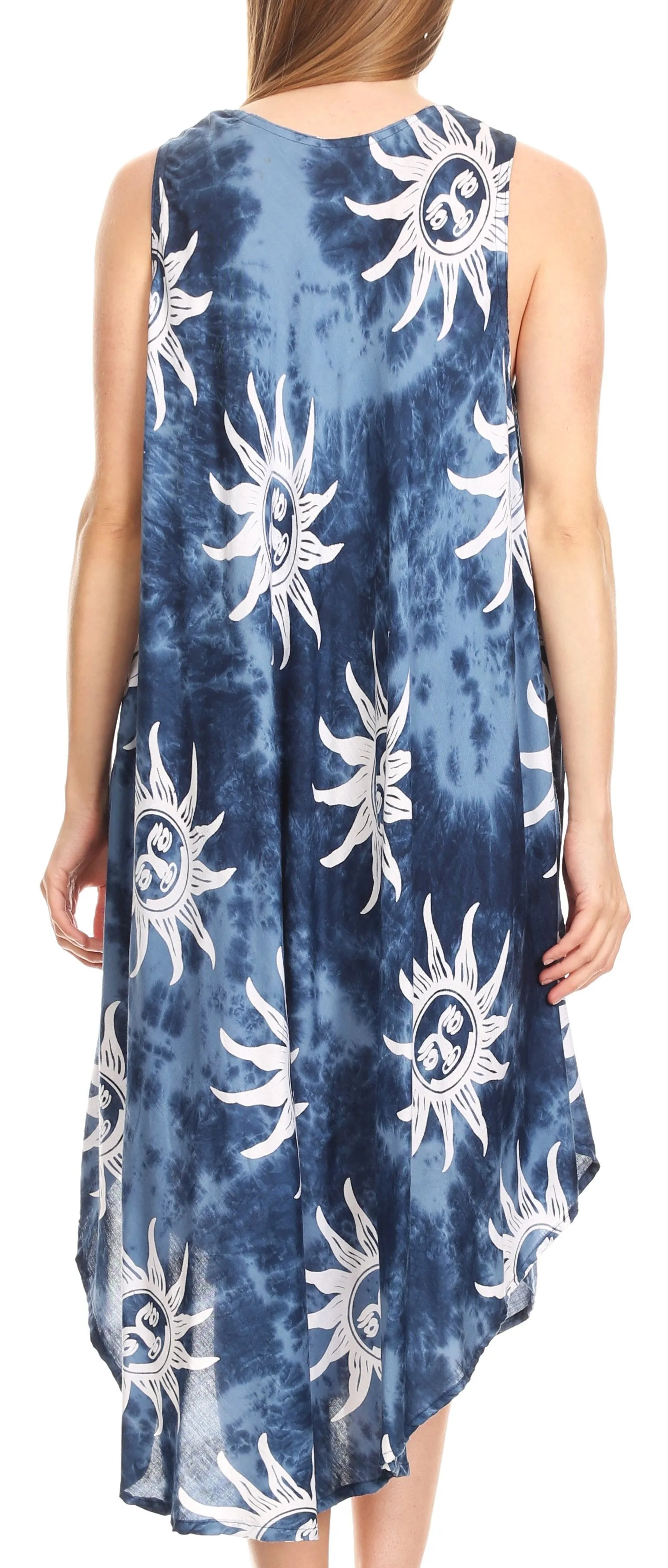 Sakkas Amanda Tie-dye Batik Summer Tank Mid Dress Relax Fit and Soft