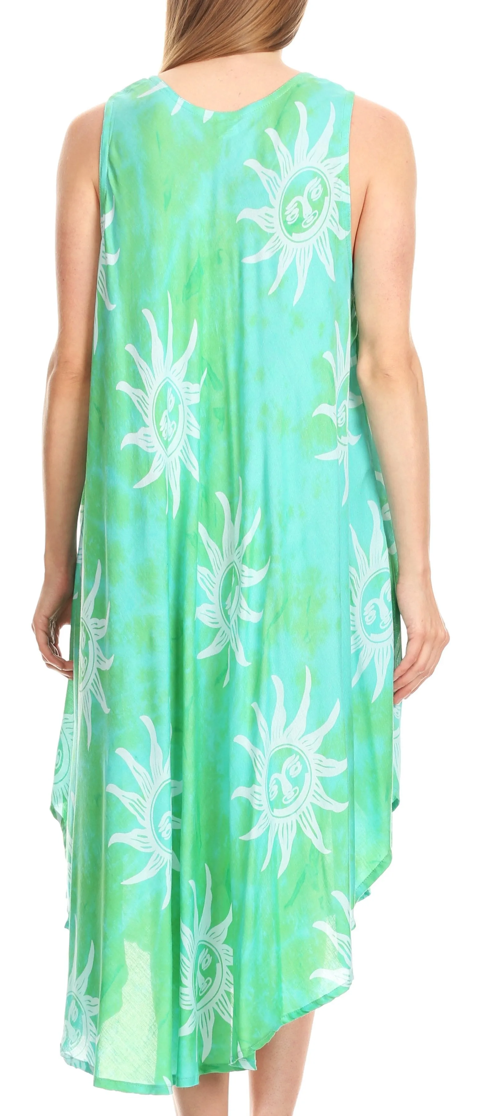 Sakkas Amanda Tie-dye Batik Summer Tank Mid Dress Relax Fit and Soft