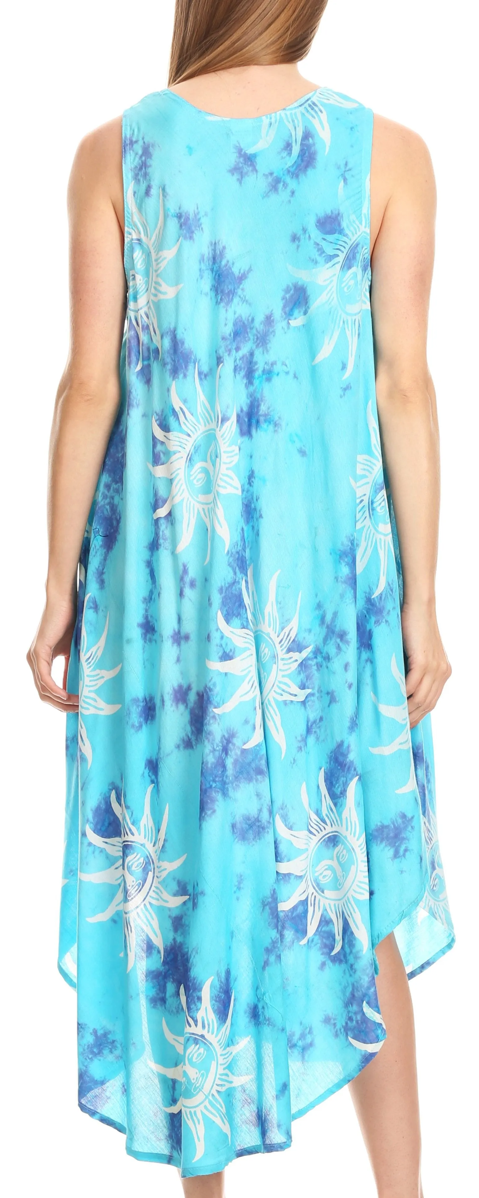 Sakkas Amanda Tie-dye Batik Summer Tank Mid Dress Relax Fit and Soft