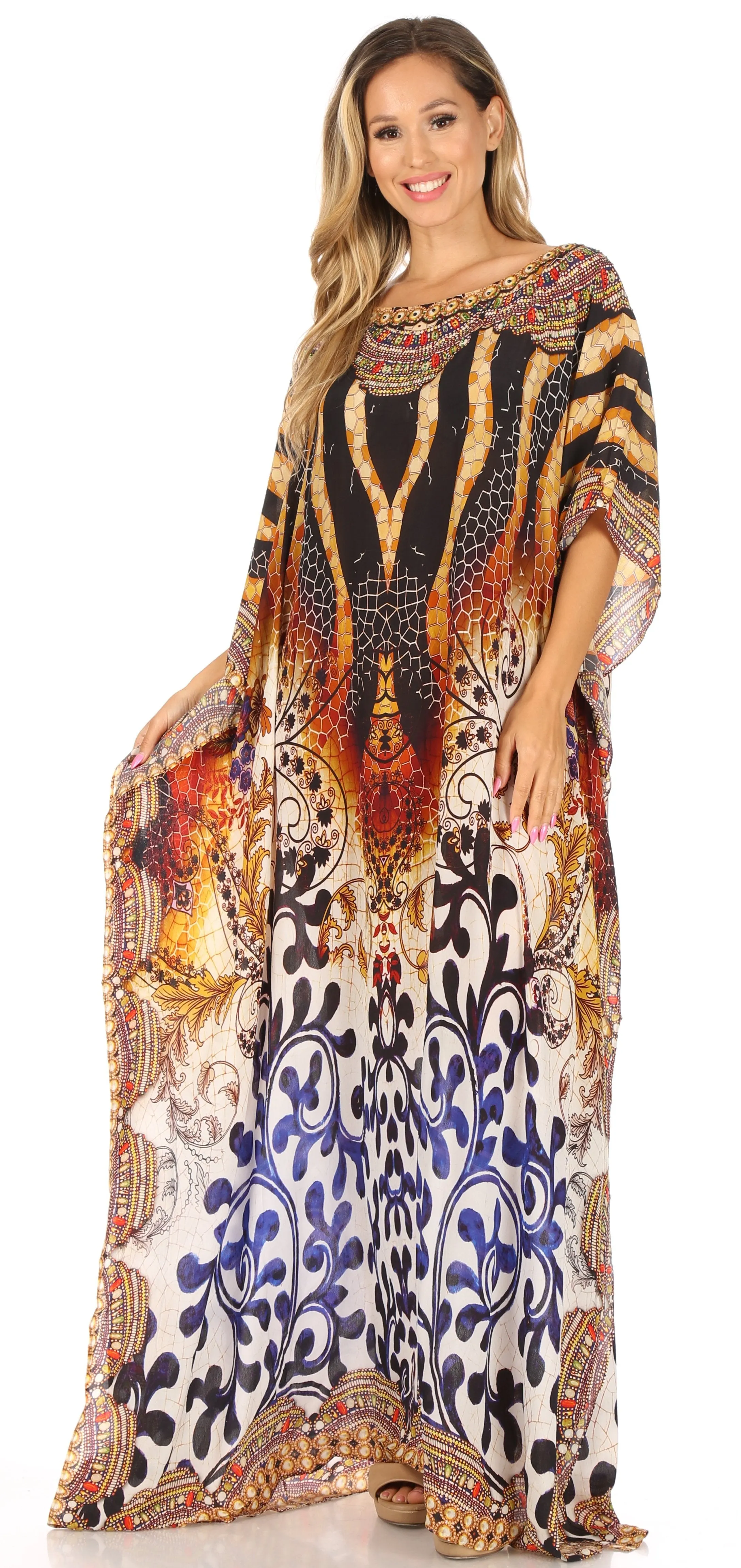 Sakkas Jabari Women's Maxi Short Sleeve Long Beach Kaftan Dress Boho Loose Gown