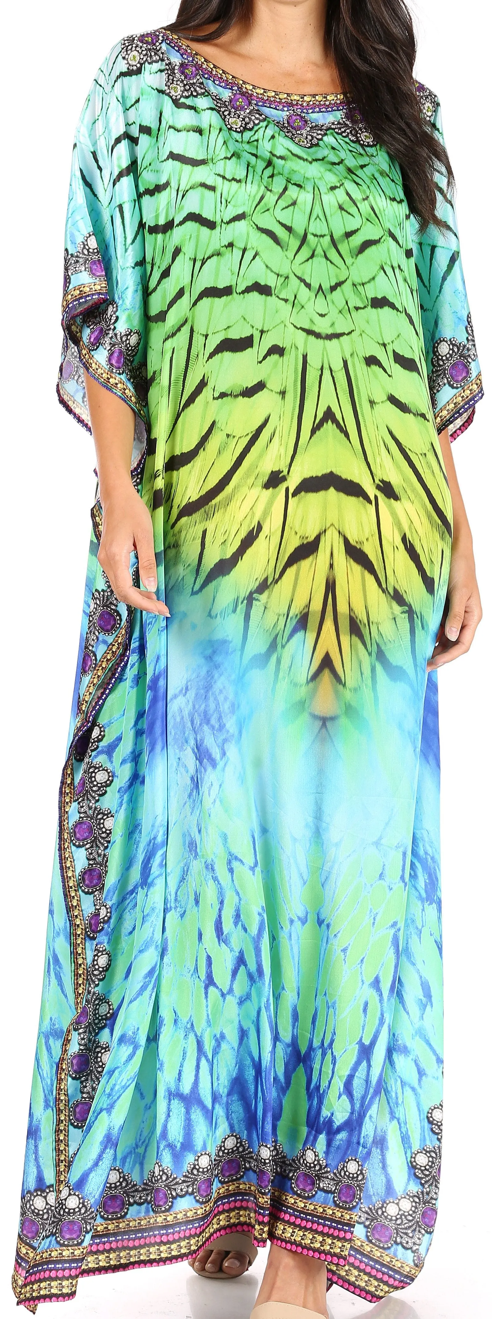 Sakkas Jabari Women's Maxi Short Sleeve Long Beach Kaftan Dress Boho Loose Gown