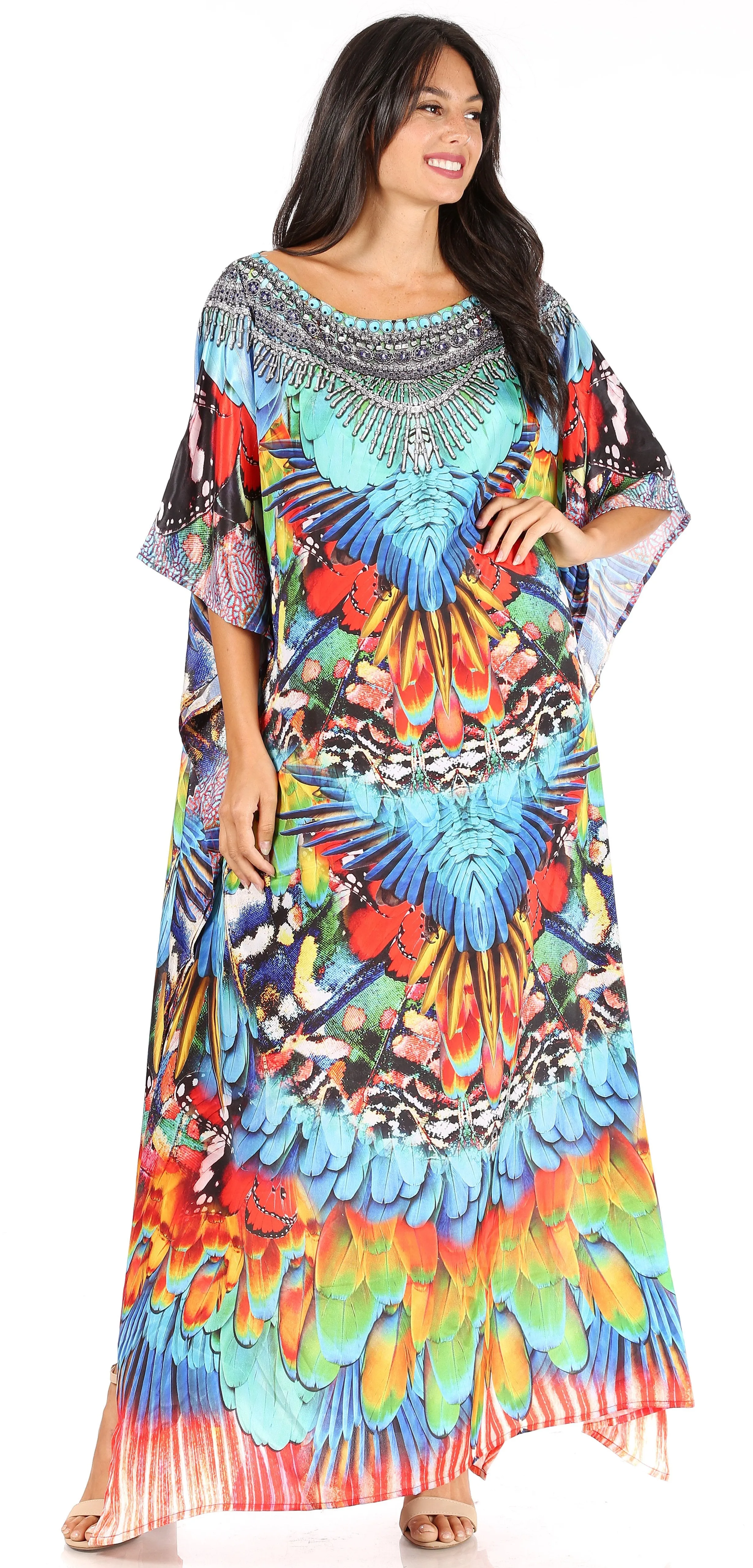 Sakkas Jabari Women's Maxi Short Sleeve Long Beach Kaftan Dress Boho Loose Gown