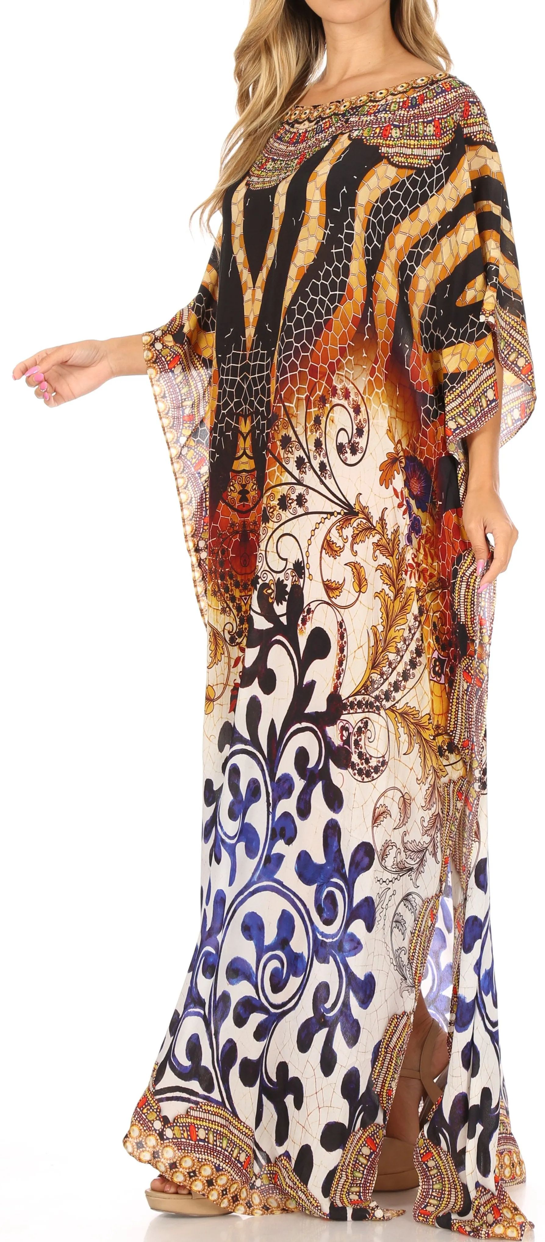 Sakkas Jabari Women's Maxi Short Sleeve Long Beach Kaftan Dress Boho Loose Gown