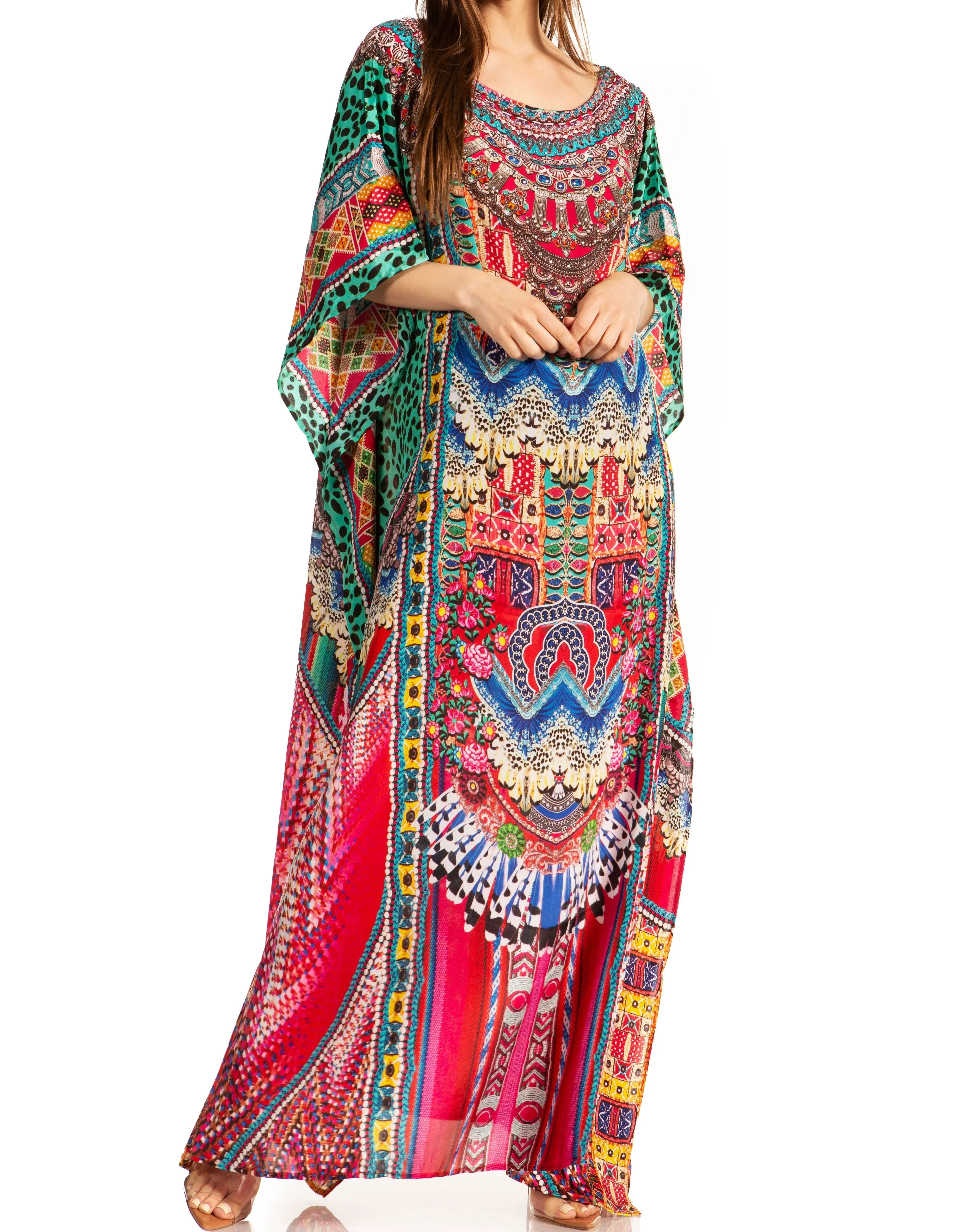 Sakkas Jabari Women's Maxi Short Sleeve Long Beach Kaftan Dress Boho Loose Gown