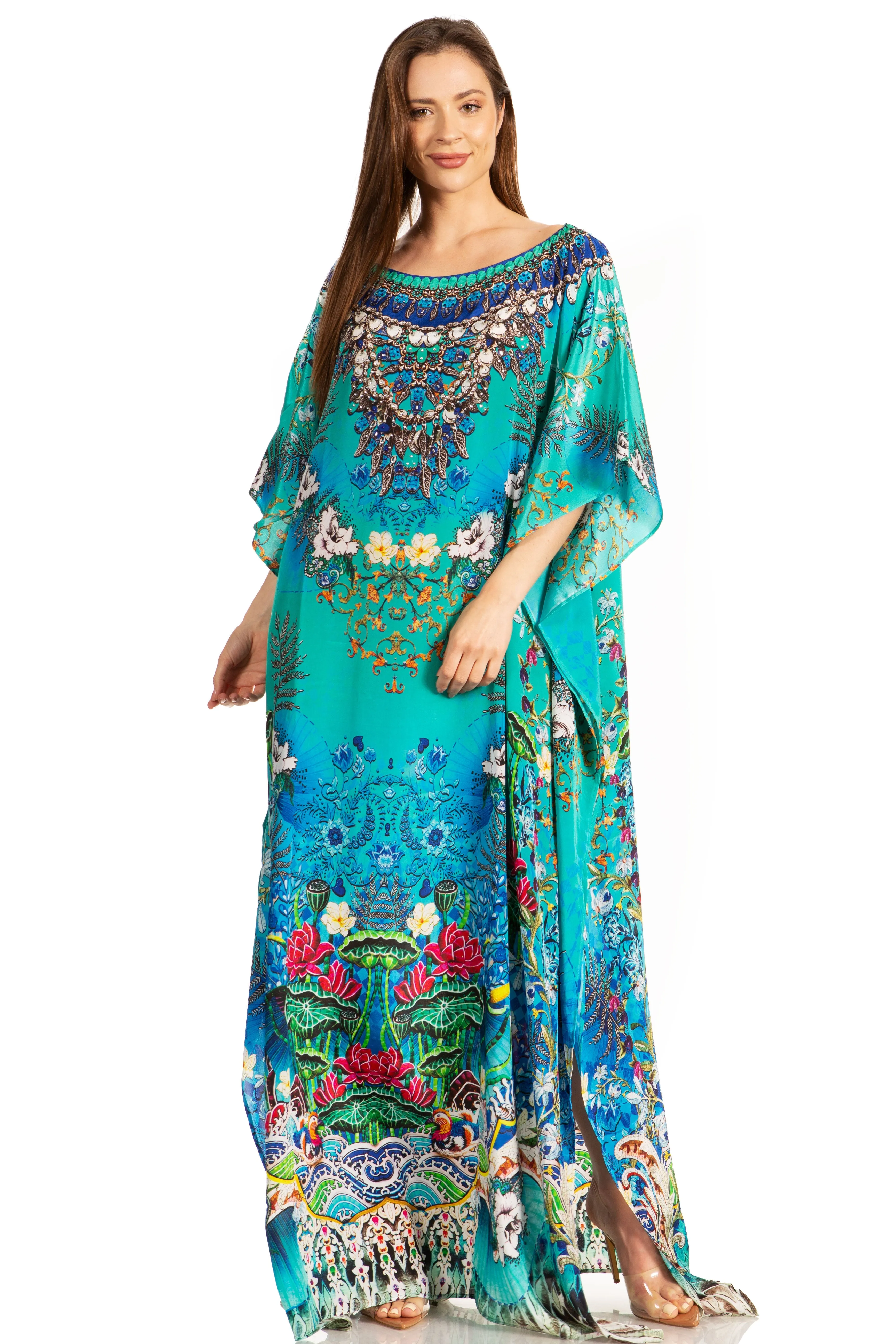 Sakkas Jabari Women's Maxi Short Sleeve Long Beach Kaftan Dress Boho Loose Gown