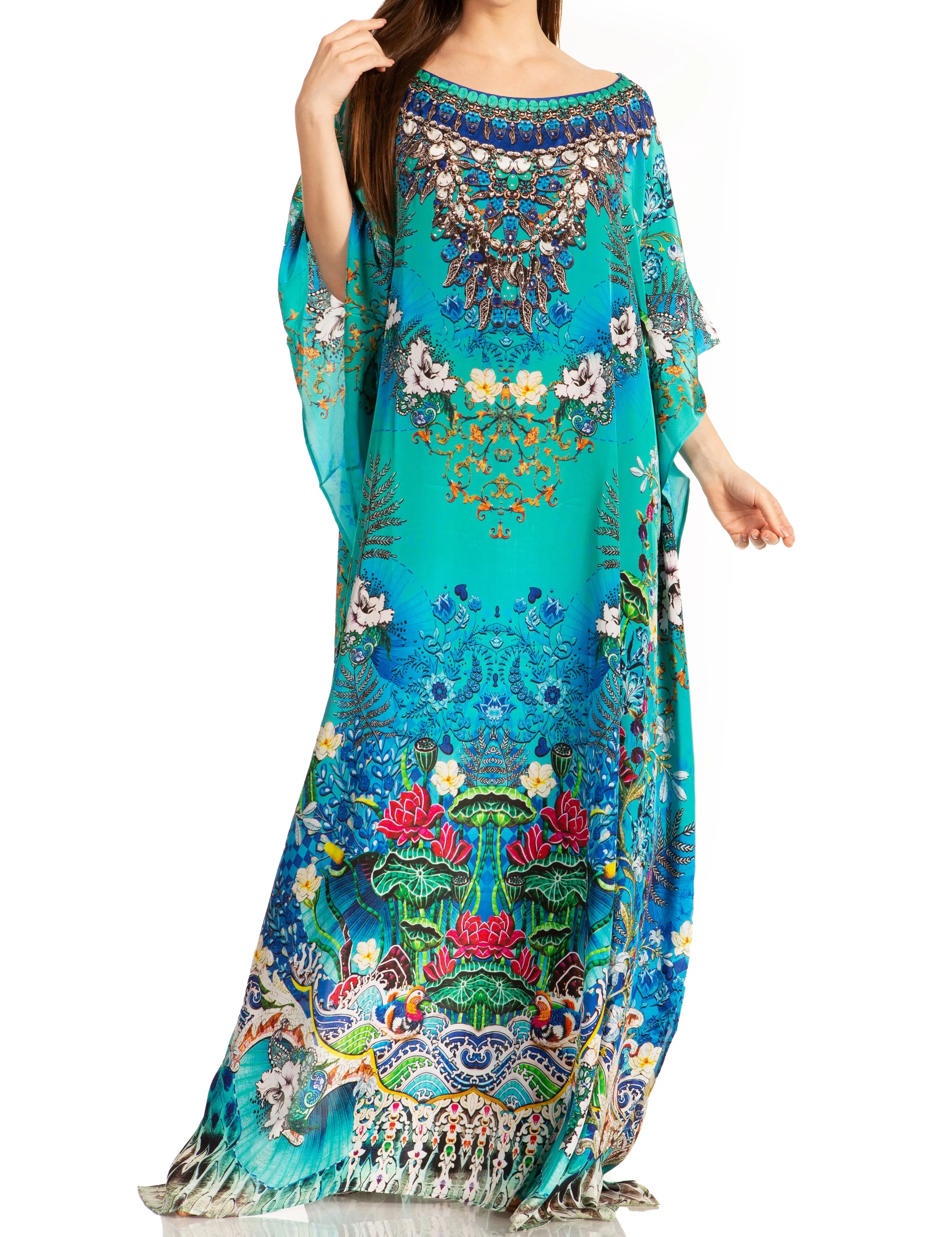 Sakkas Jabari Women's Maxi Short Sleeve Long Beach Kaftan Dress Boho Loose Gown