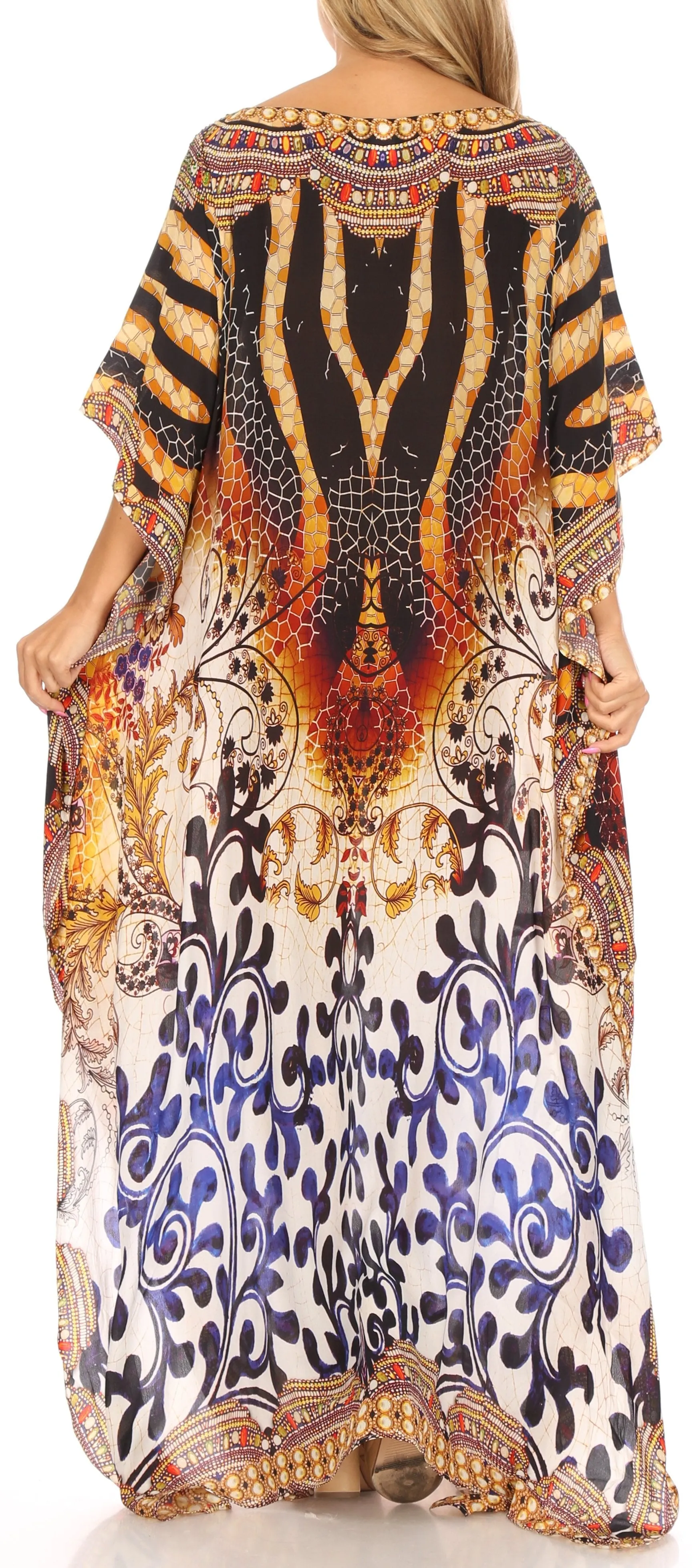 Sakkas Jabari Women's Maxi Short Sleeve Long Beach Kaftan Dress Boho Loose Gown