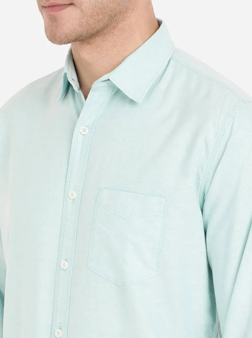 Sky Blue Solid Slim Fit Semi Casual Shirt | JadeBlue