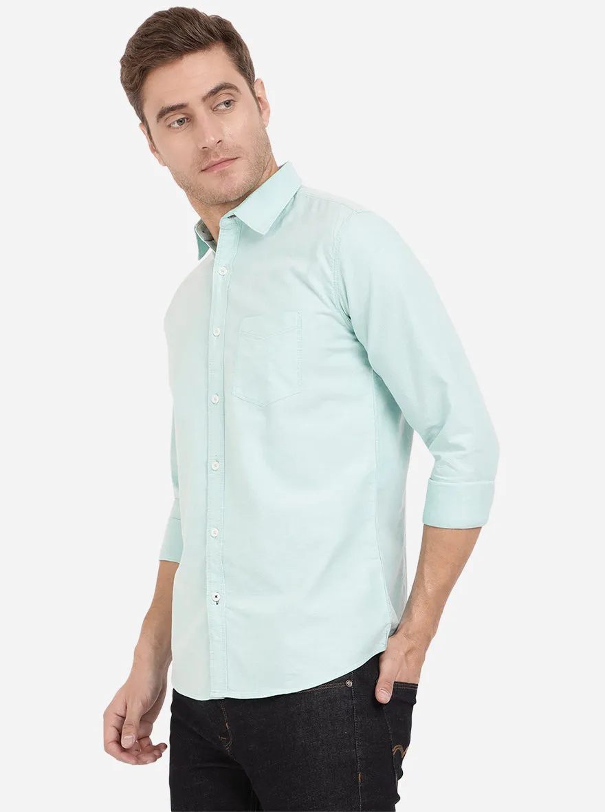 Sky Blue Solid Slim Fit Semi Casual Shirt | JadeBlue