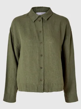 SLFLINNIE LS LINEN SHIRT | OLIVINE