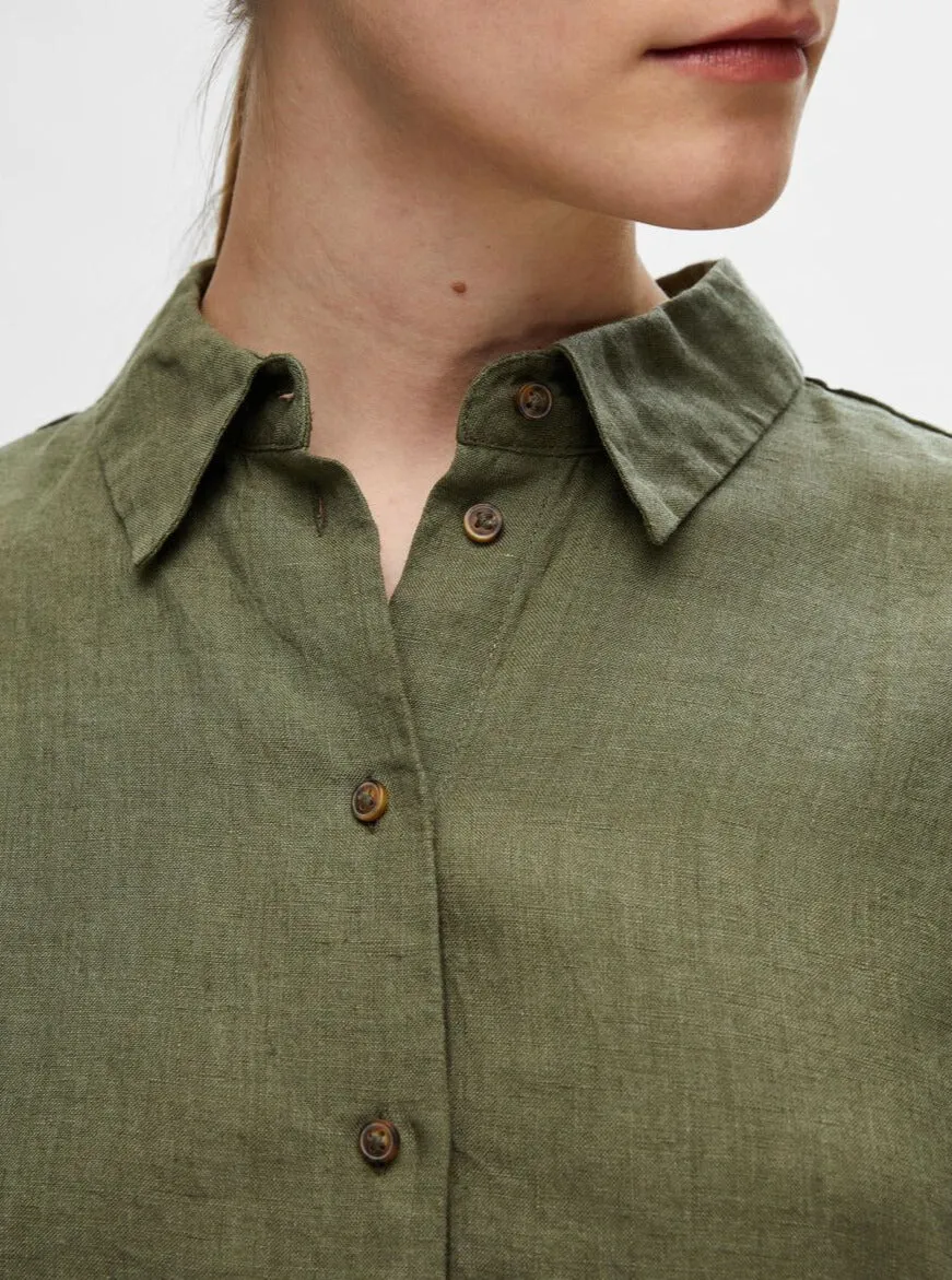 SLFLINNIE LS LINEN SHIRT | OLIVINE